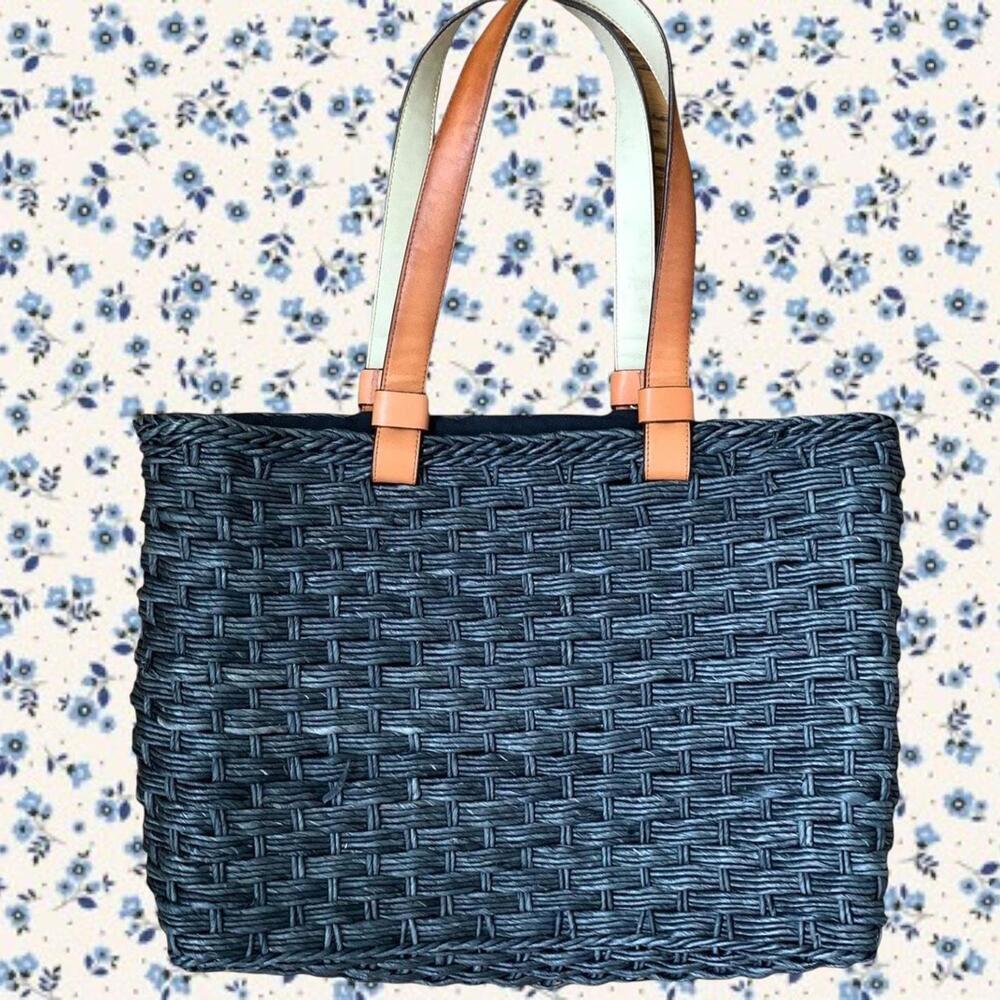Black Woven Straw Shoulder Bag